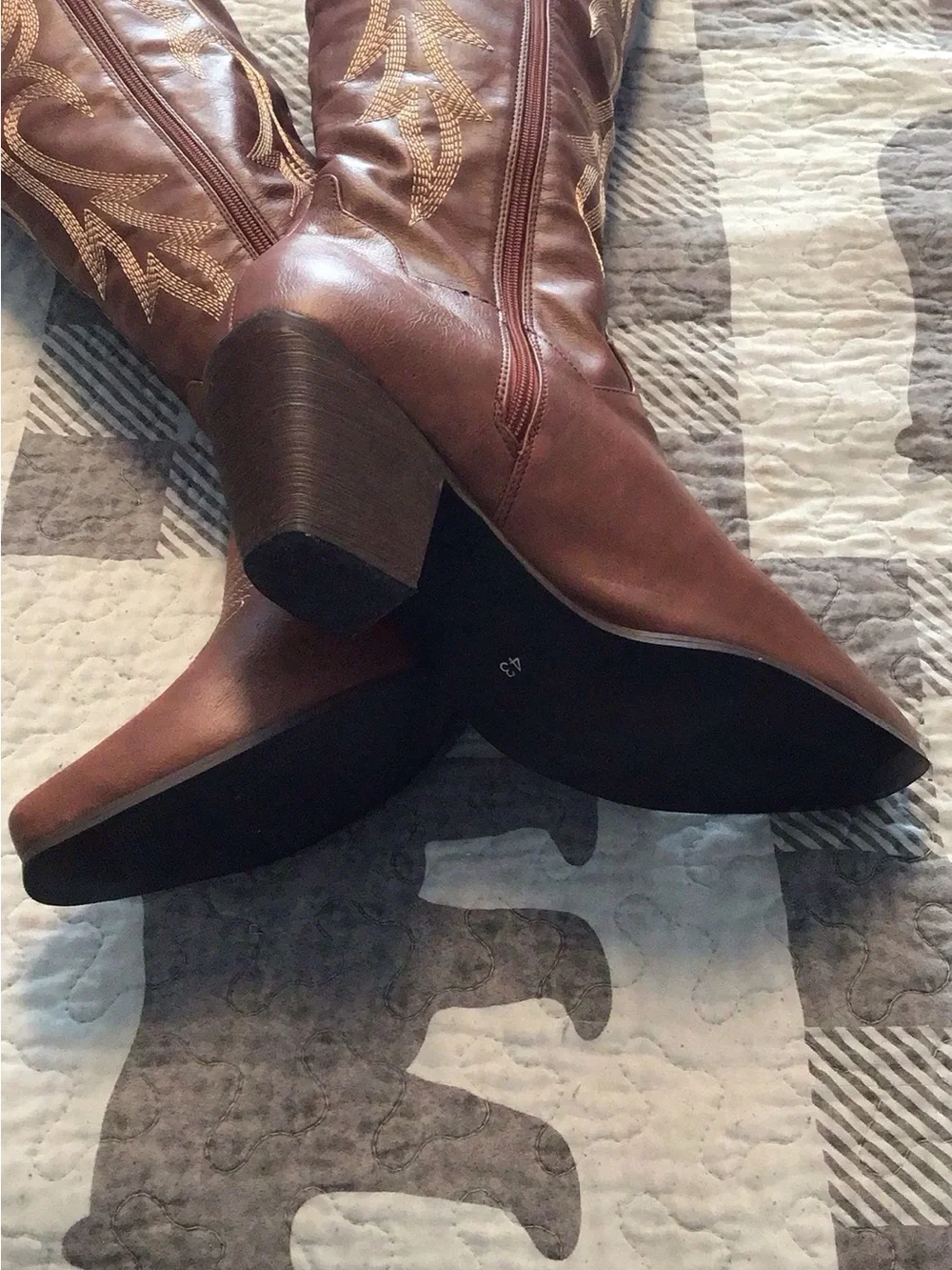 Women’s Brown Embroidered Over-the-Knee Western Boots